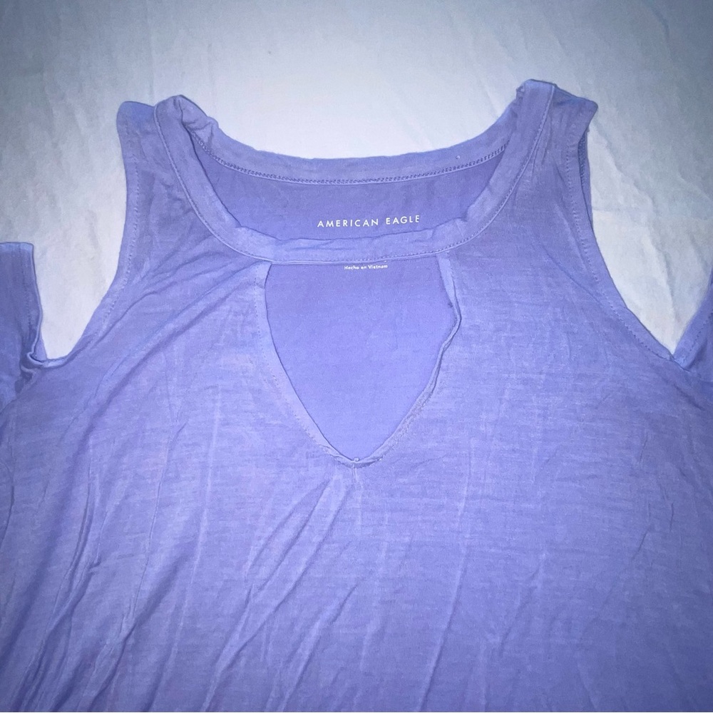 American Eagle Women's XS Lavender Purple Peek A Boo Short Sleeve Soft Top Shirt - Picture 4 of 8